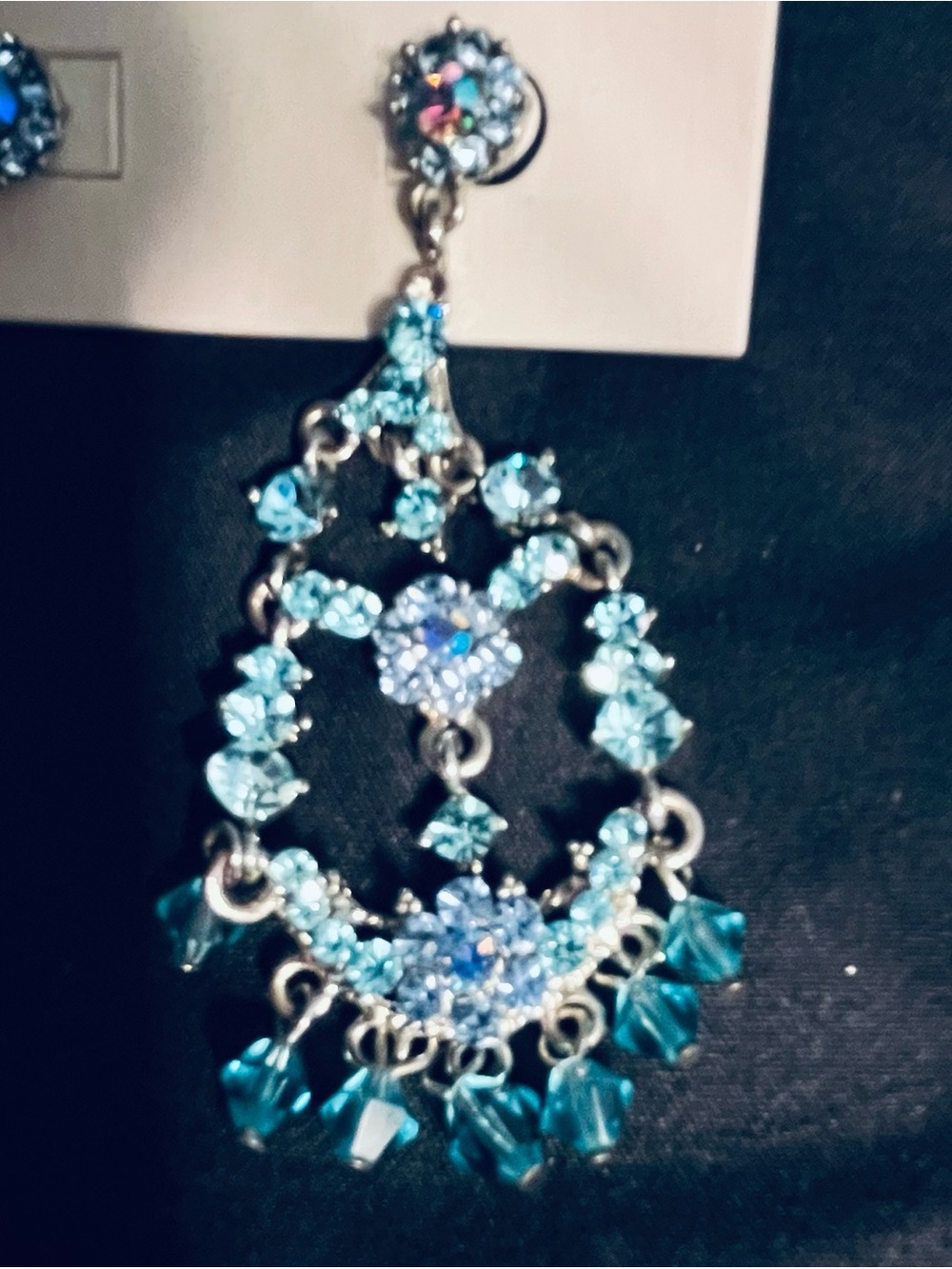 ✨ Aqua/Teal/Turquoise Rhinestone Necklace & Chandelier Earrings Jewelry Set 🌸 - Picture 2 of 12